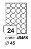 Samolep.etikety kulat� pr�m�r 45mm b�l� matn� 24 ks/ A4